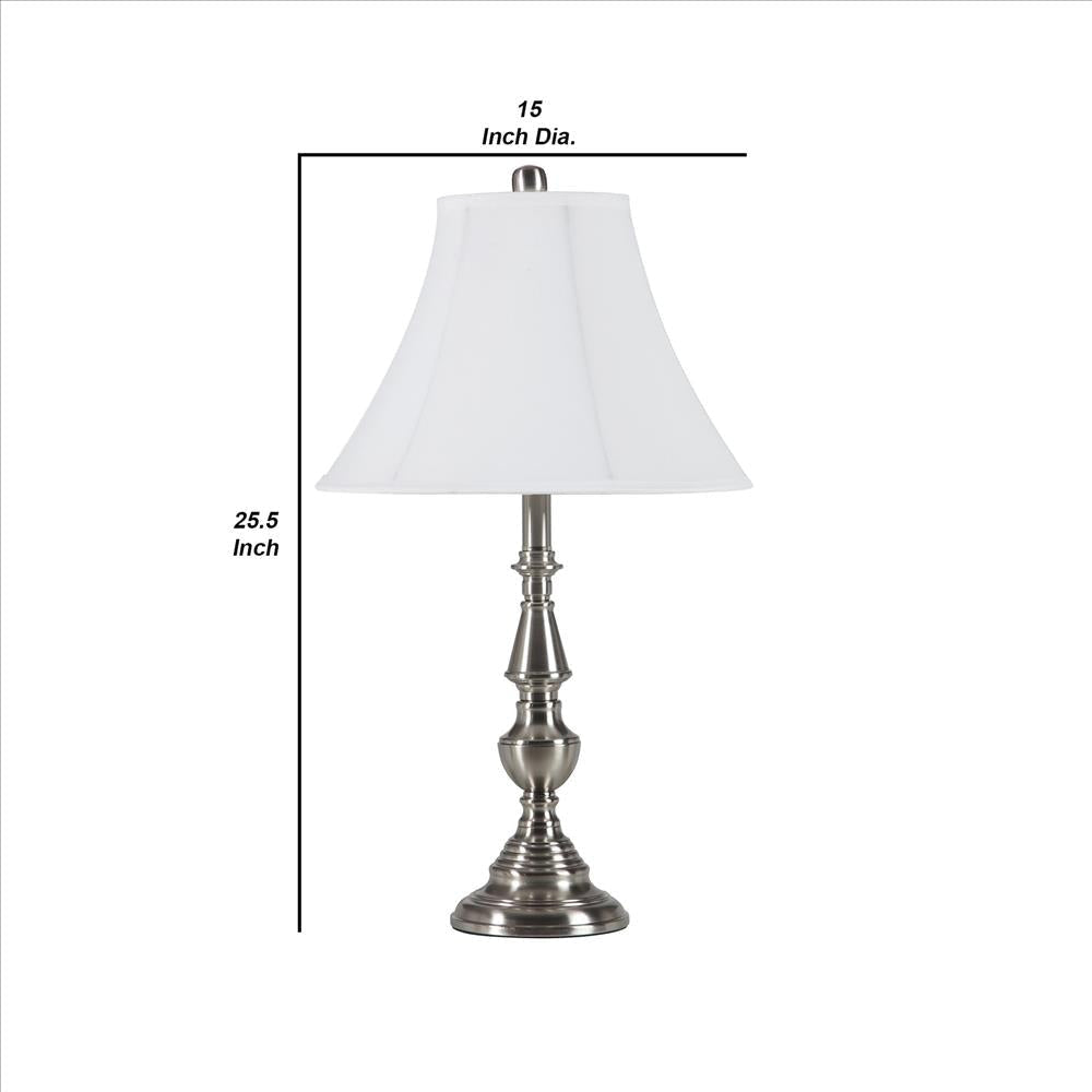 Turned Pedestal Metal Body Table Lamp with Empire Shade Silver By Casagear Home BM240933