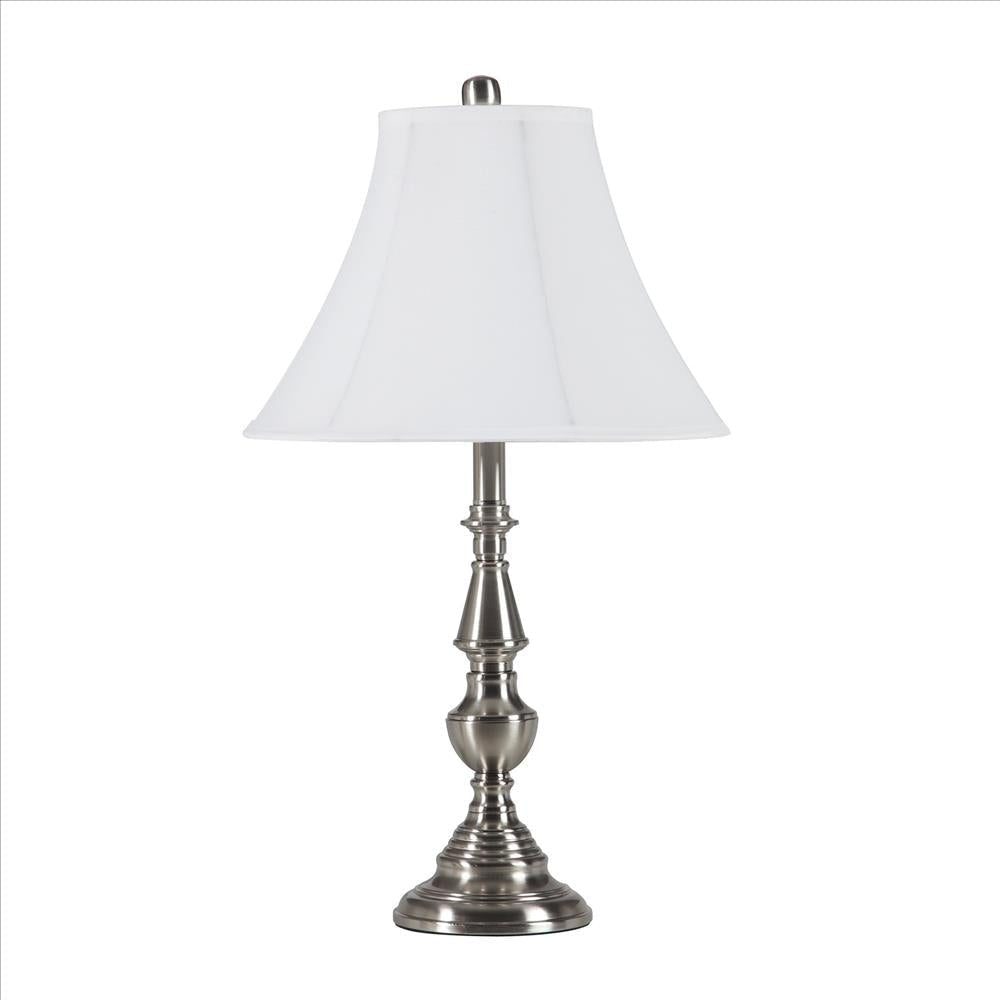 Turned Pedestal Metal Body Table Lamp with Empire Shade, Silver By Casagear Home