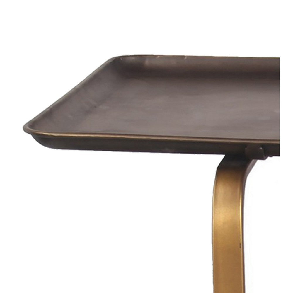 2 Tier Rectangular Modern Metal Accent Table Gold By Casagear Home BM240969