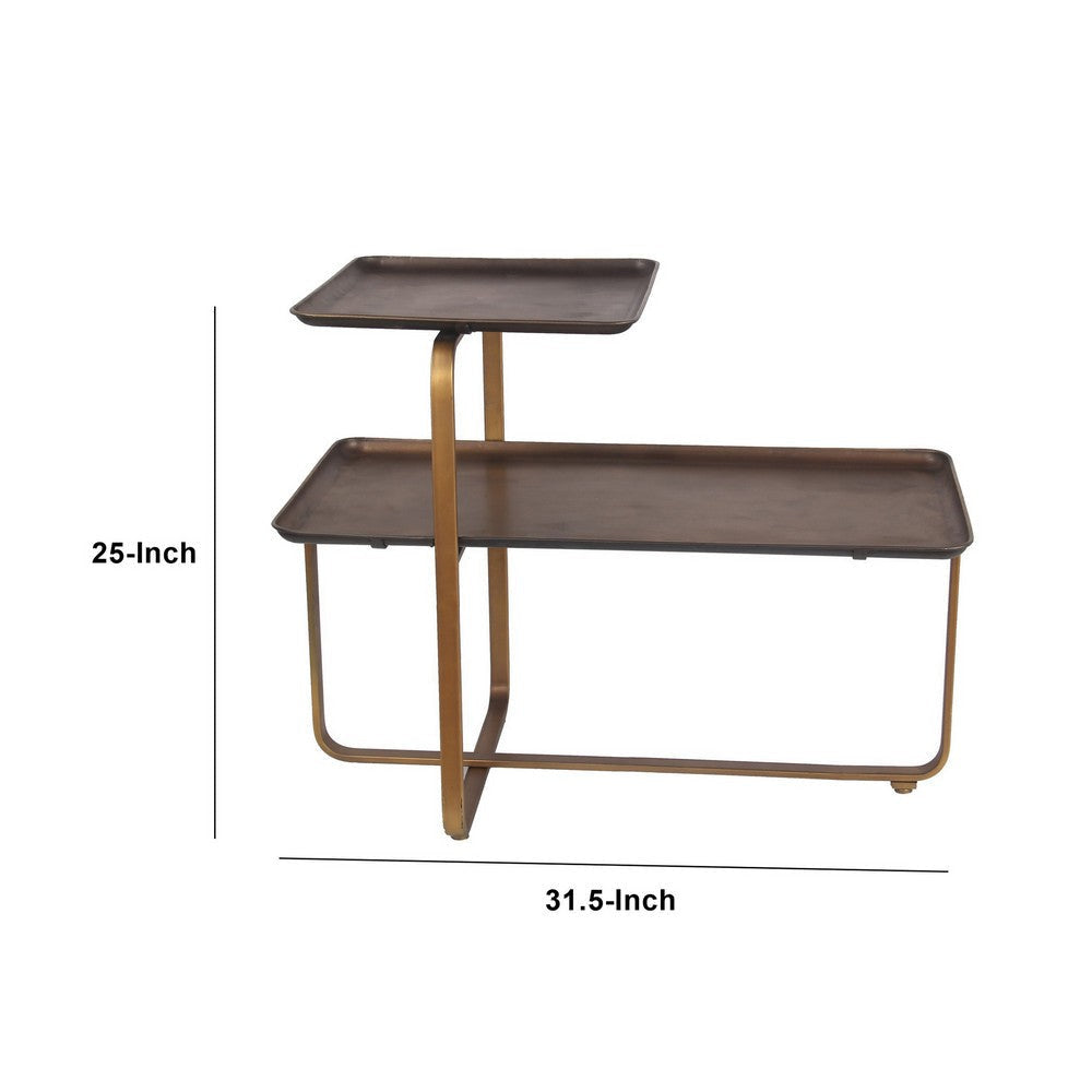 2 Tier Rectangular Modern Metal Accent Table Gold By Casagear Home BM240969