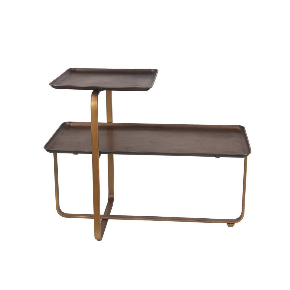 2 Tier Rectangular Modern Metal Accent Table, Gold By Casagear Home