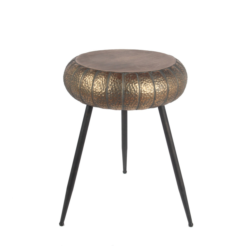 Round Top Accent Table with Tripod Base Large Gold and Black By Casagear Home BM240971