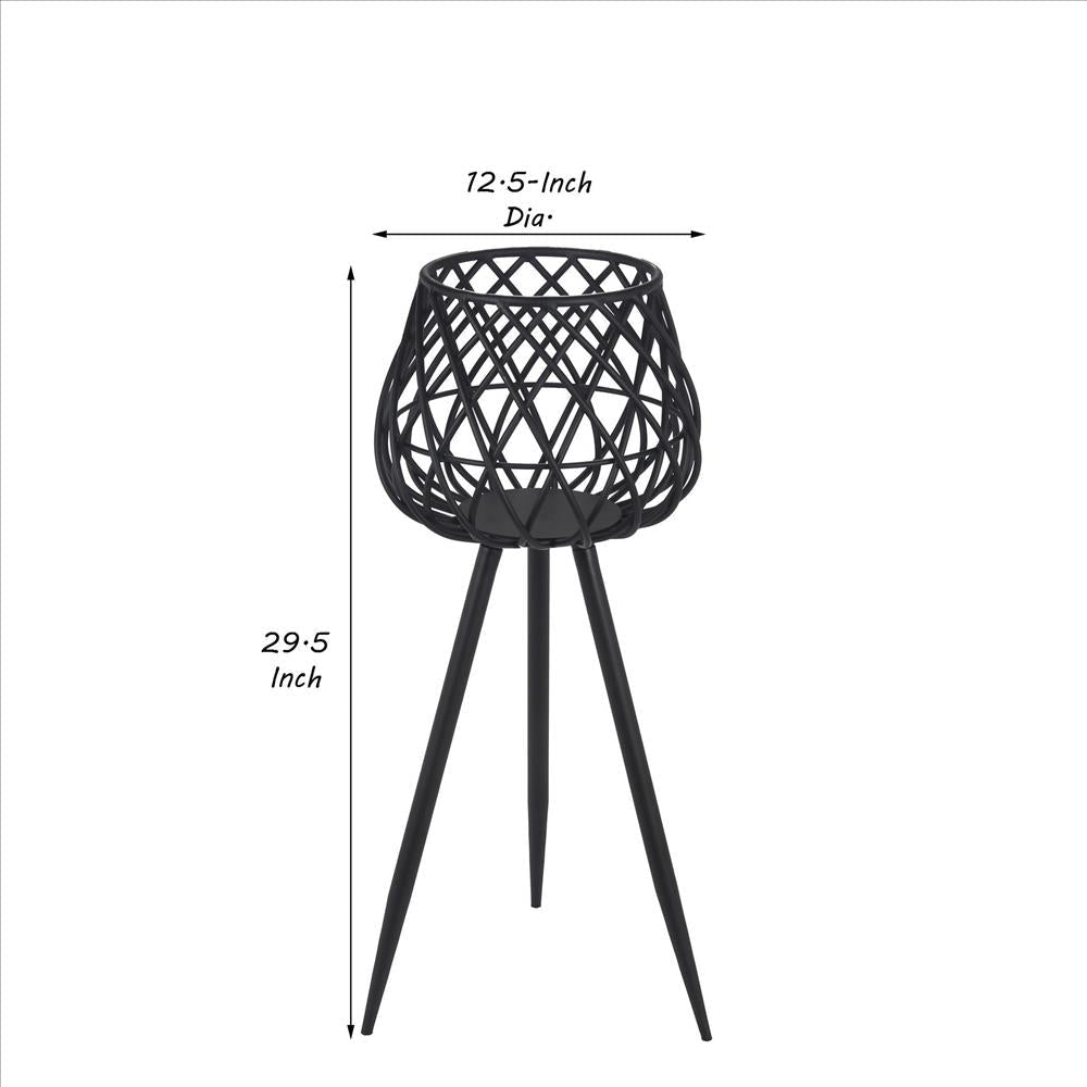 29.5’’ Dome Lattice Metal Planter with Tripod Peg Legs Set of 2 Black By Casagear Home BM241064