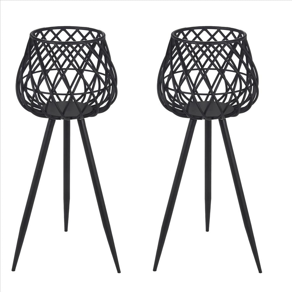 29.5'' Dome Lattice Metal Planter with Tripod Peg Legs, Set of 2, Black By Casagear Home