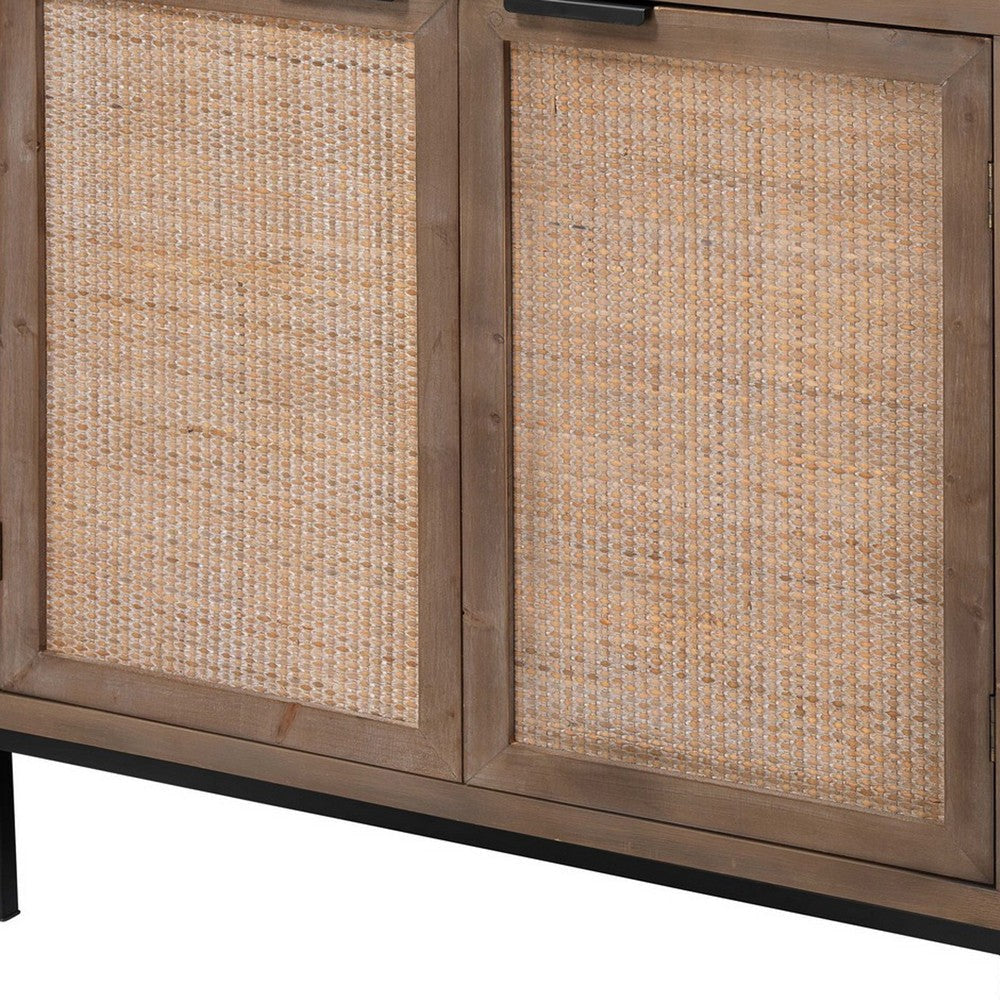 2 Door Accent Cabinet with Woven Rattan Front Brown By Casagear Home BM241084