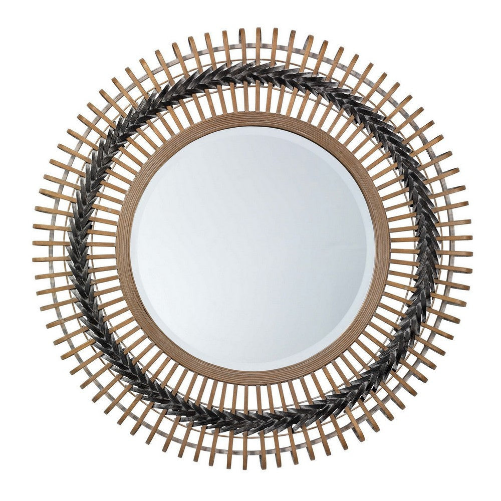 Mirror with Bamboo Open Design and Braided Pattern, Brown By Casagear Home