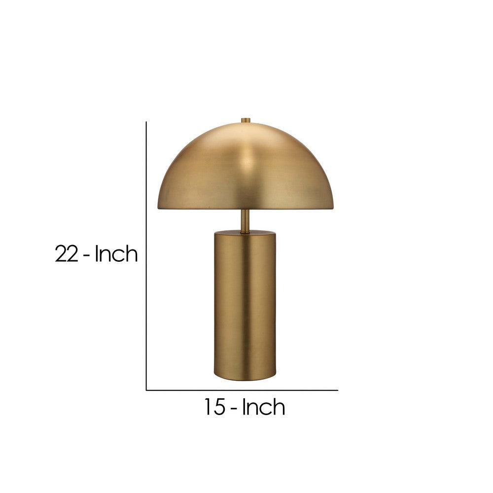 Table Lamp with Metal Umbrella Shade and Cylindrical Body Brass By Casagear Home BM241099