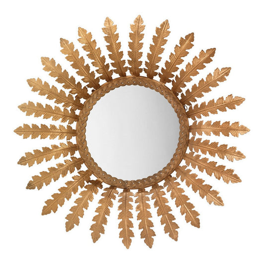 Mirror with Metal Frame and Leaf Design, Brass and Silver By Casagear Home