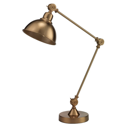 Table Lamp with Adjustable Tubular Metal Frame, Brass By Casagear Home