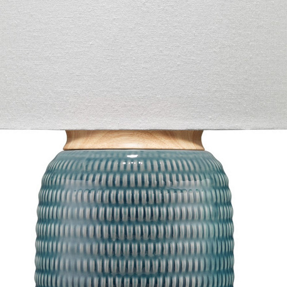 Table Lamp with Ribbed Ceramic Body and Fabric Shade Blue By Casagear Home BM241119