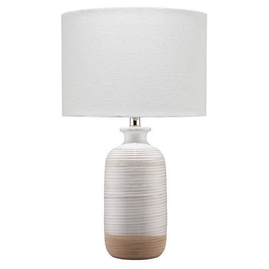 Table Lamp with Brushed Ceramic Body and Fabric Shade, Cream By Casagear Home