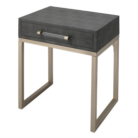 Side Table with One Drawer and Metal Base, Gray By Casagear Home