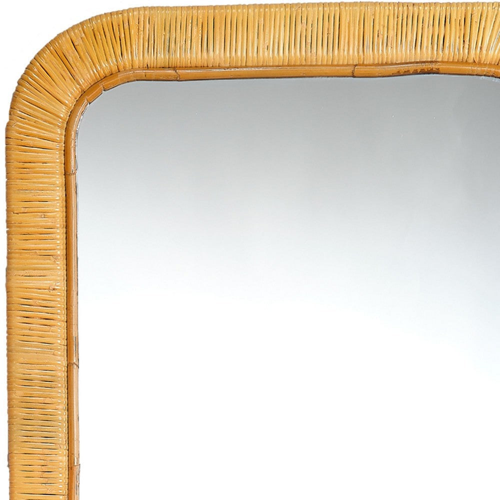 Mirror with Rectangular Woven Rattan Frame Brown and Silver By Casagear Home BM241140