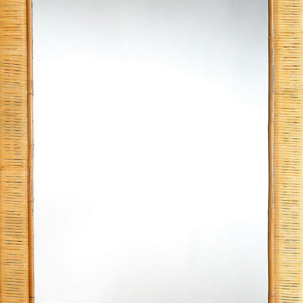 Mirror with Rectangular Woven Rattan Frame Brown and Silver By Casagear Home BM241140