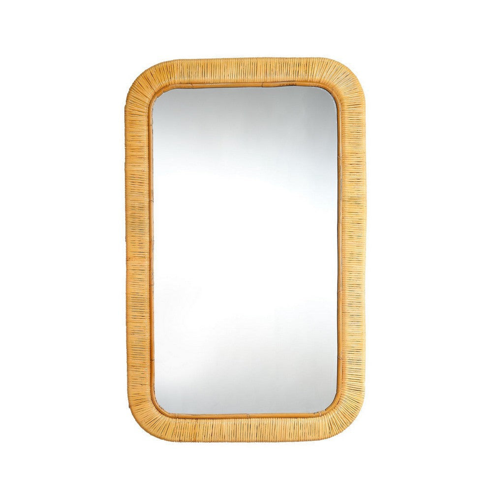 Mirror with Rectangular Woven Rattan Frame, Brown and Silver By Casagear Home