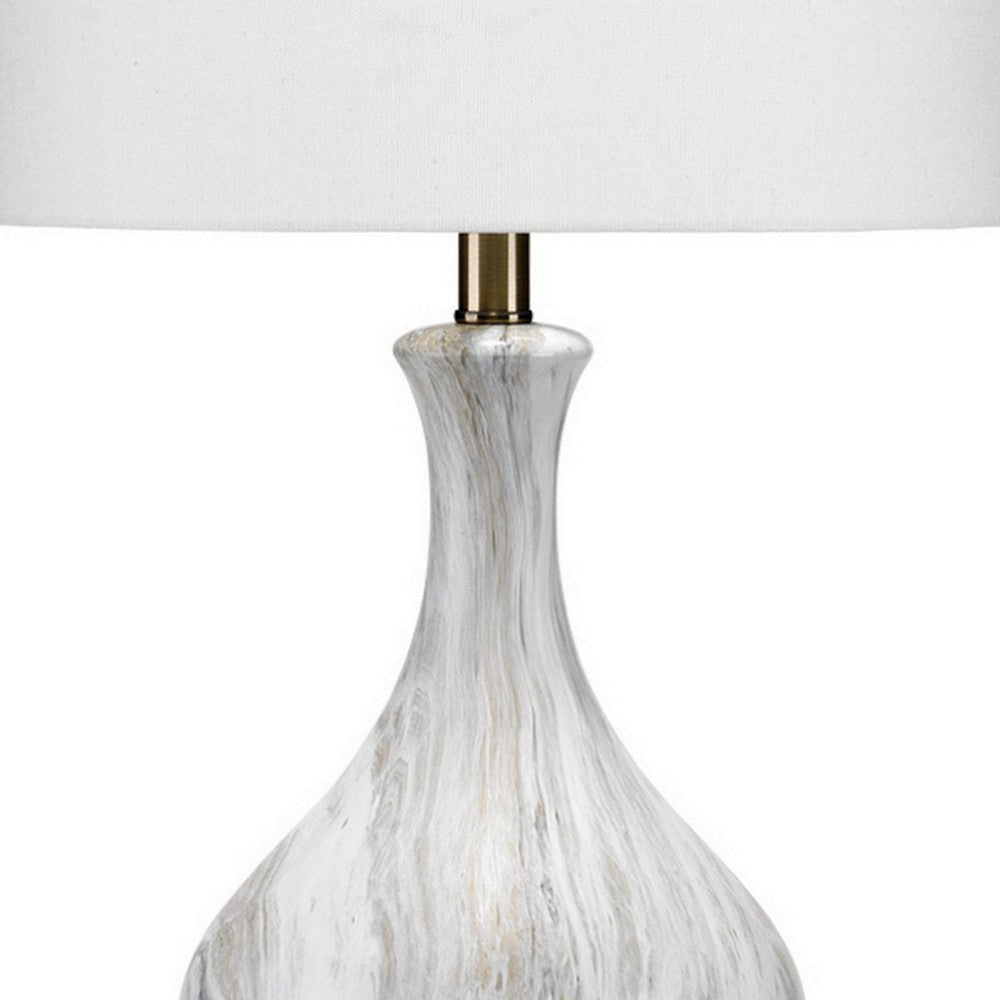 Table Lamp with Gourd Shaped Ceramic Body White and Brass By Casagear Home BM241155