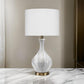 Table Lamp with Gourd Shaped Ceramic Body, White and Brass By Casagear Home