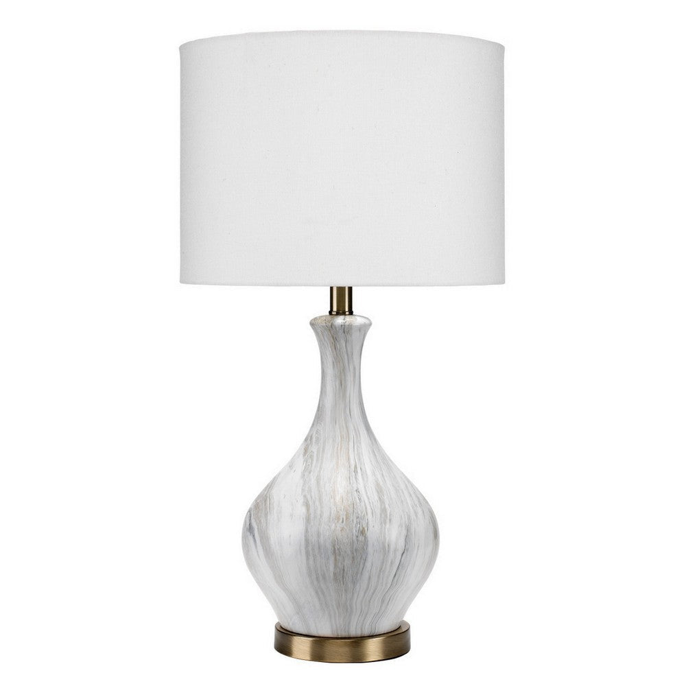 Table Lamp with Gourd Shaped Ceramic Body White and Brass By Casagear Home BM241155