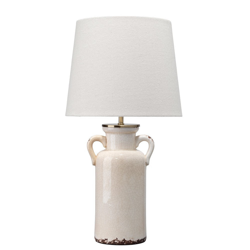 Table Lamp with Drum Shade and Amphora Ceramic Base, Off White By Casagear Home