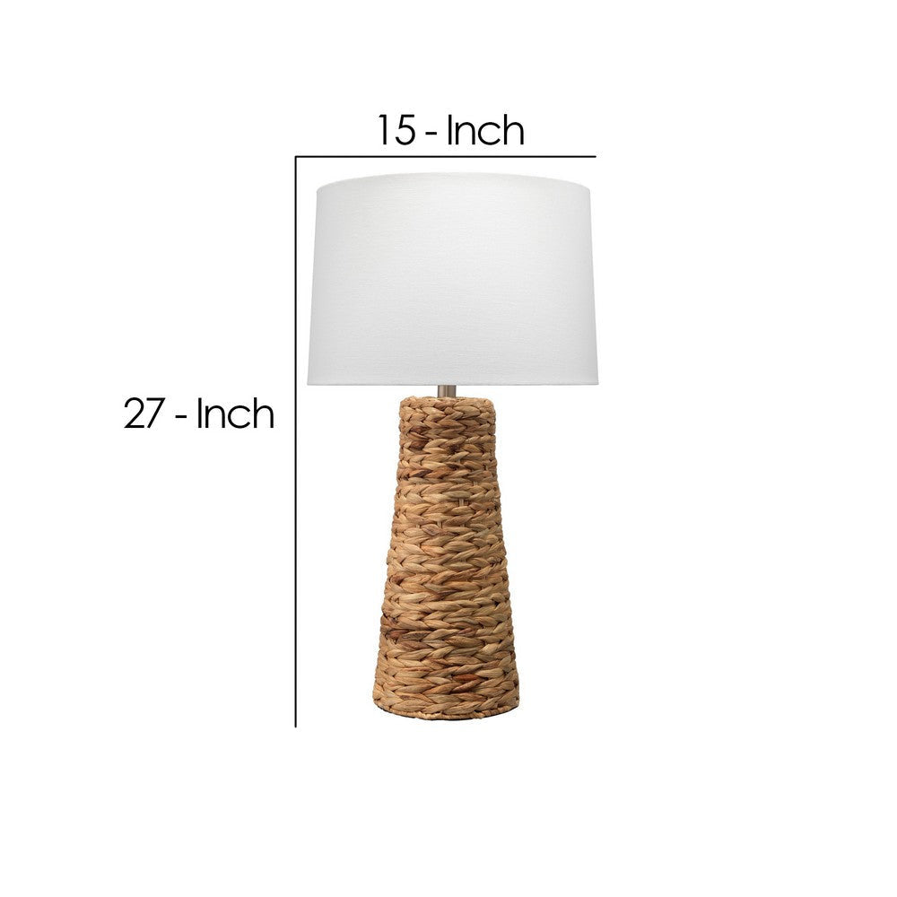 Table Lamp with Drum Shade and Seagrass Base White and Brown By Casagear Home BM241168