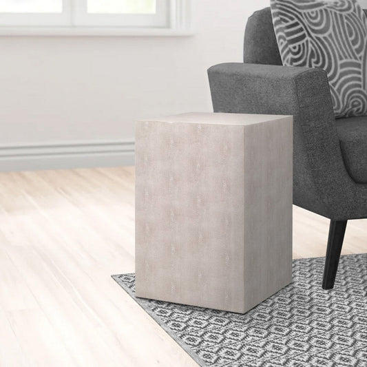 Side Table with Square Frame and Faux Shagreen Accent, Beige By Casagear Home