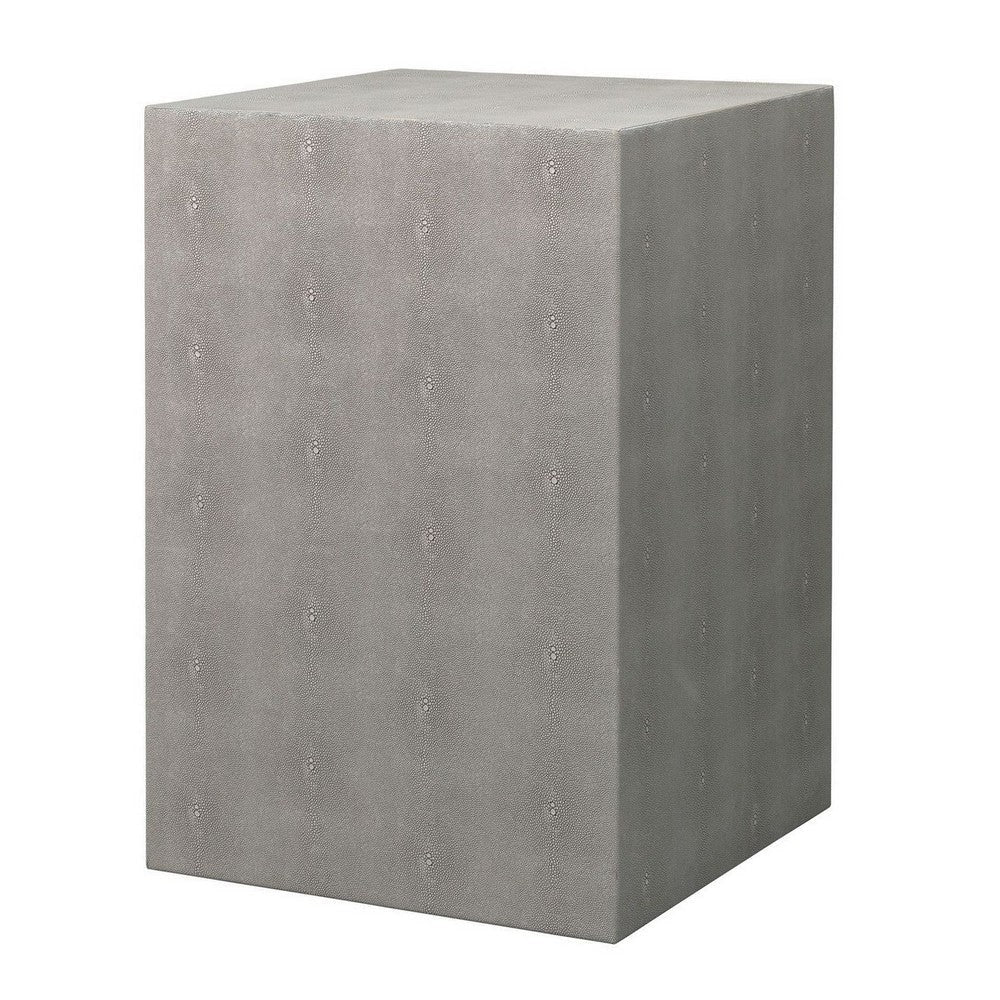 Side Table with Square Frame and Faux Shagreen Accent, Gray By Casagear Home