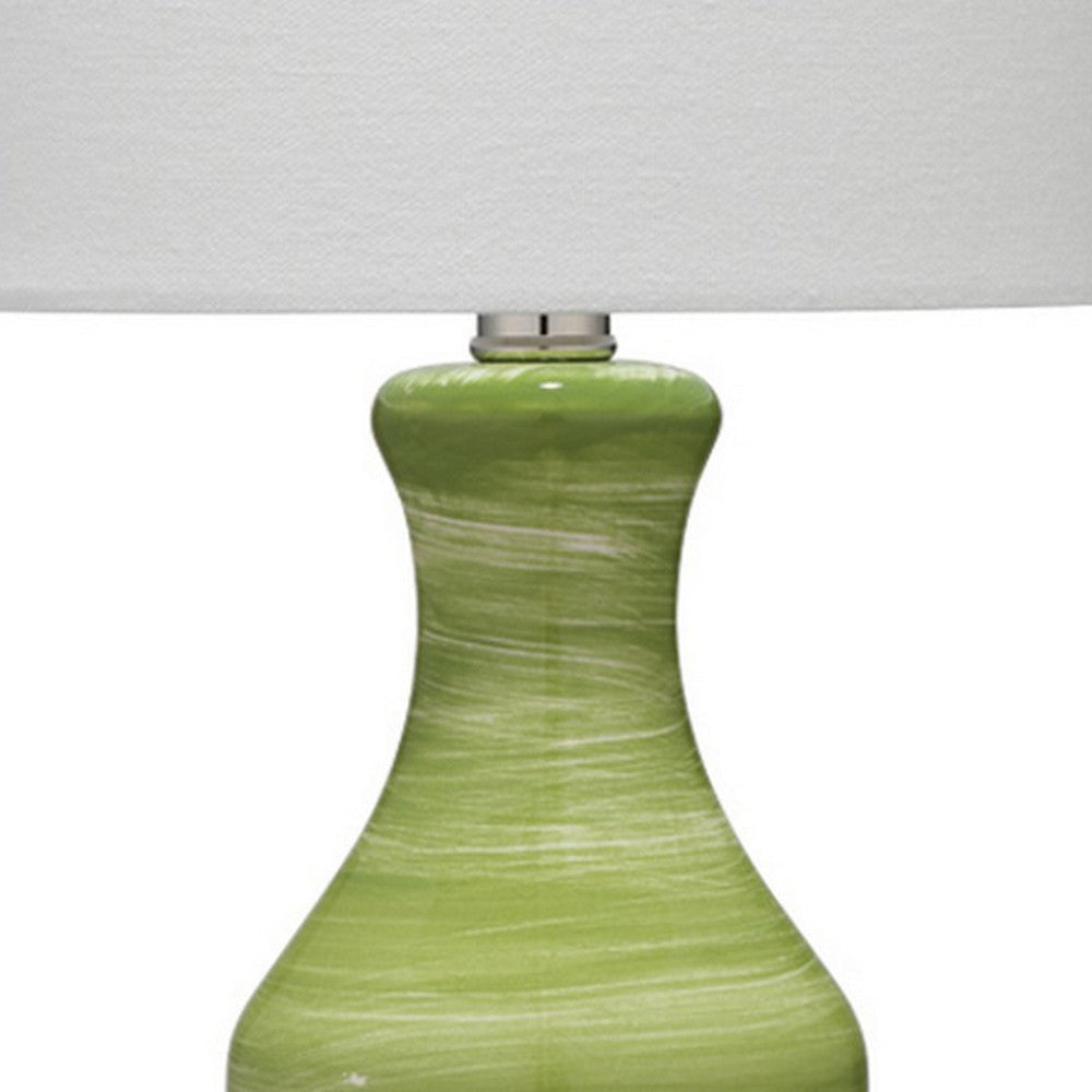 Table Lamp with Drum Shade and Ceramic Swirl Design Base Green By Casagear Home BM241187