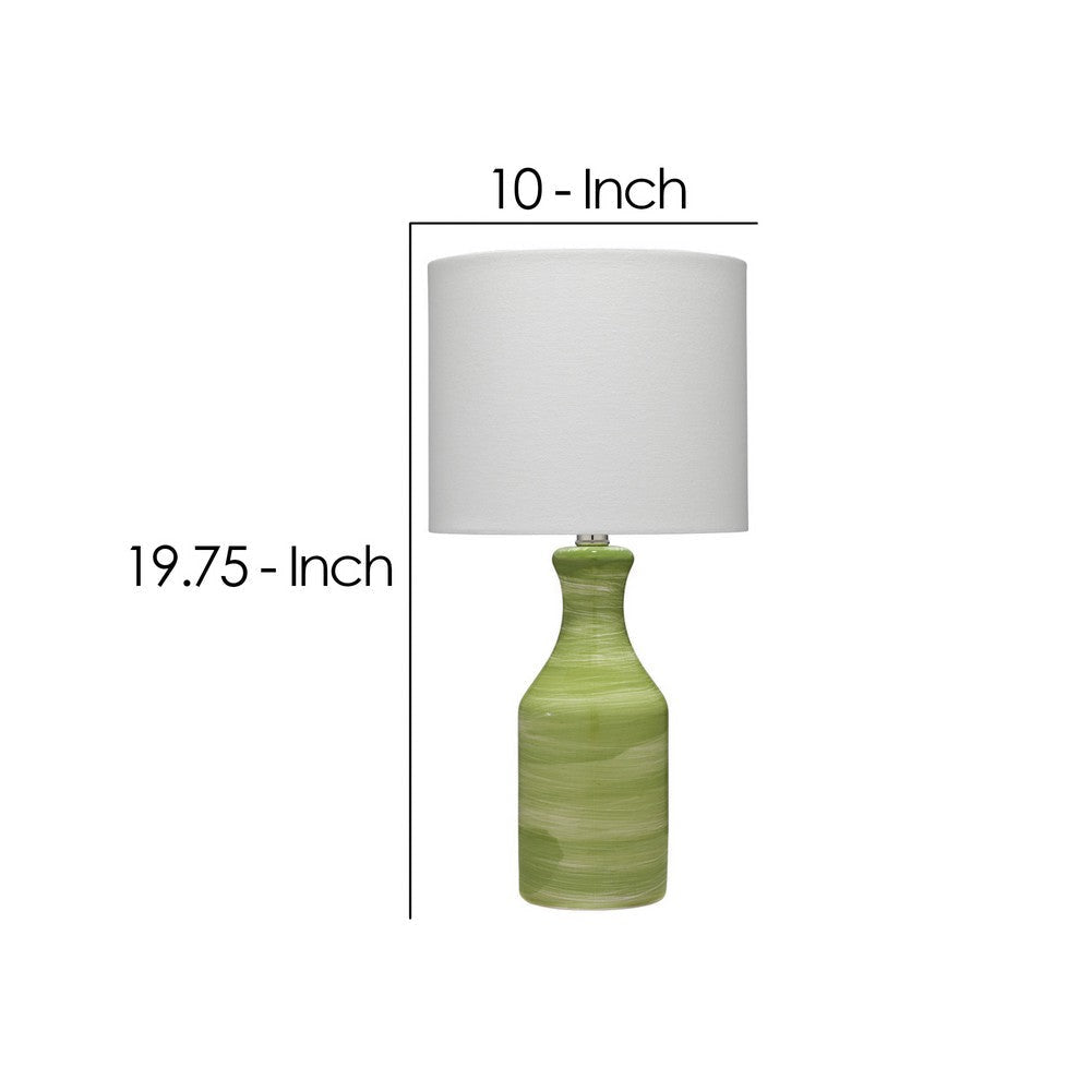 Table Lamp with Drum Shade and Ceramic Swirl Design Base Green By Casagear Home BM241187