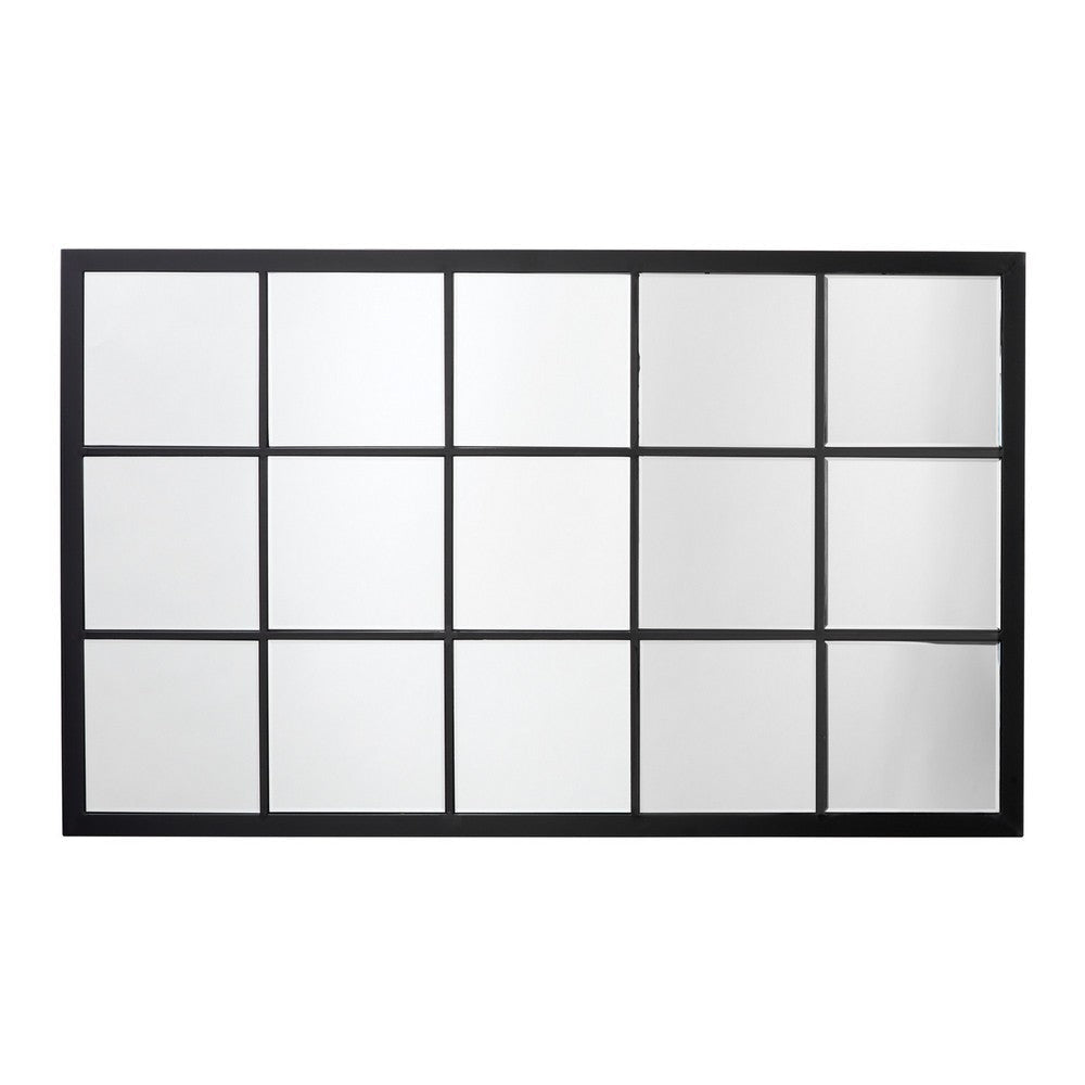 Mirror with Sleek Grid Design Metal Frame, Black By Casagear Home