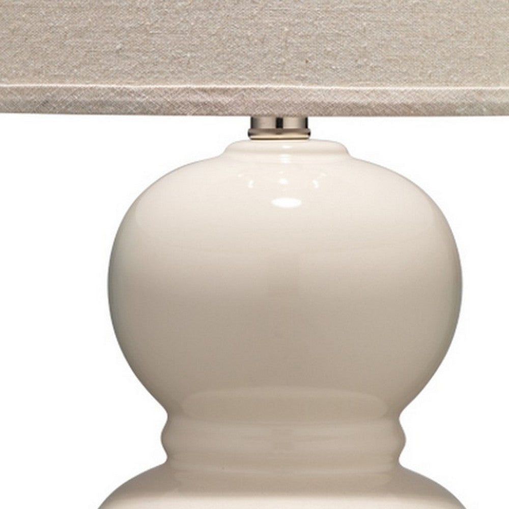 Table Lamp with Stacked Bellied Design Ceramic Base Cream By Casagear Home BM241196