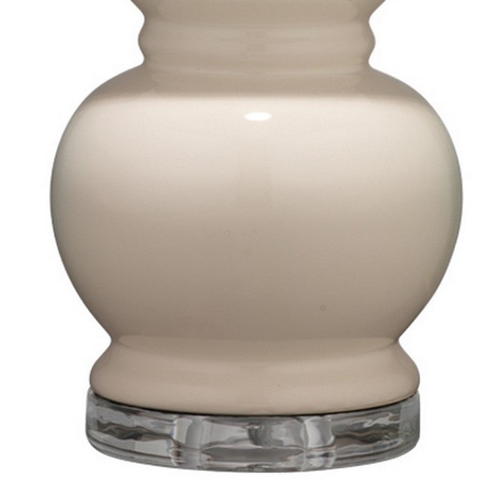 Table Lamp with Stacked Bellied Design Ceramic Base Cream By Casagear Home BM241196