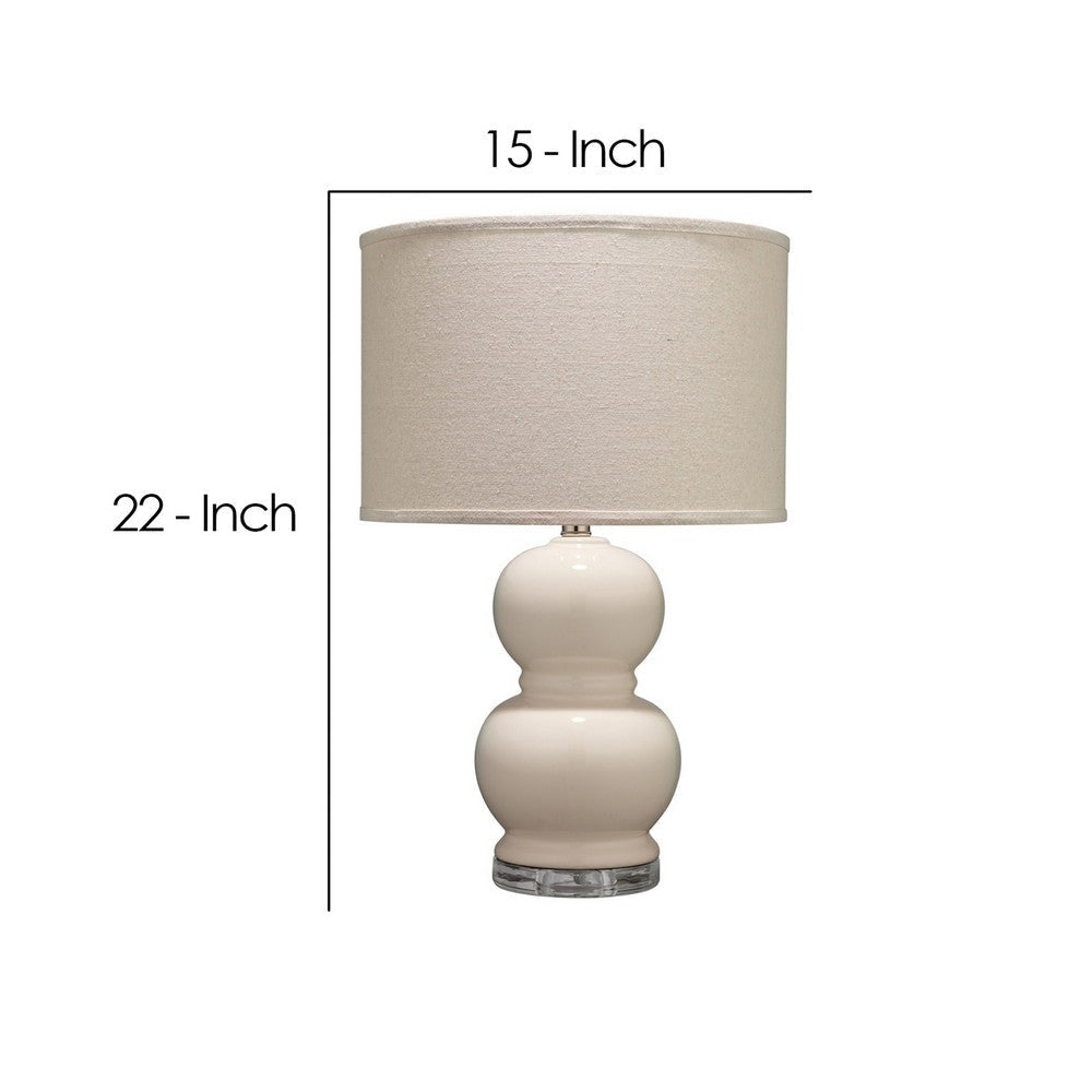 Table Lamp with Stacked Bellied Design Ceramic Base Cream By Casagear Home BM241196