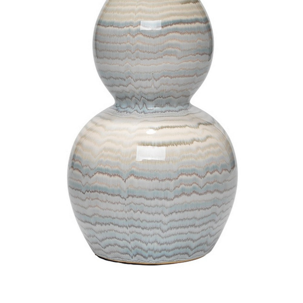 Ceramic Table Lamp with Neutral Waves Pattern White and Blue By Casagear Home BM241219