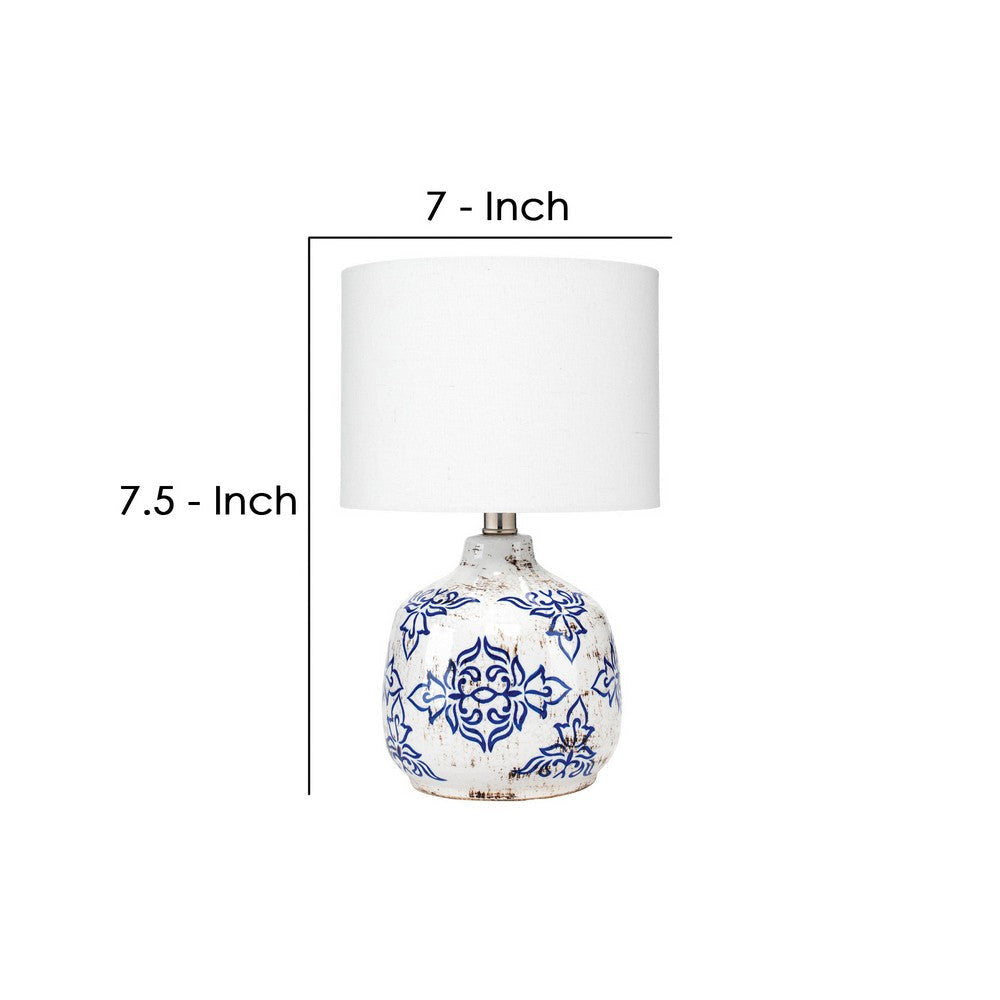 Table Lamp with Floral Pattern Ceramic Base White By Casagear Home BM241220