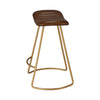 Counter Stool with Leatherette Vertical Channel Stitching Brown and Antique Brass By Casagear Home BM241225