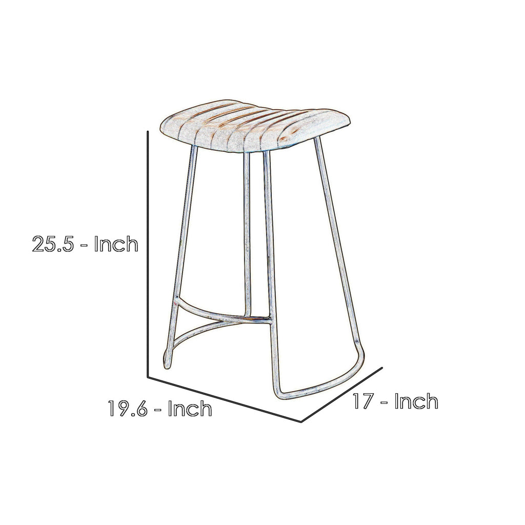 Counter Stool with Leatherette Vertical Channel Stitching Brown and Antique Brass By Casagear Home BM241225