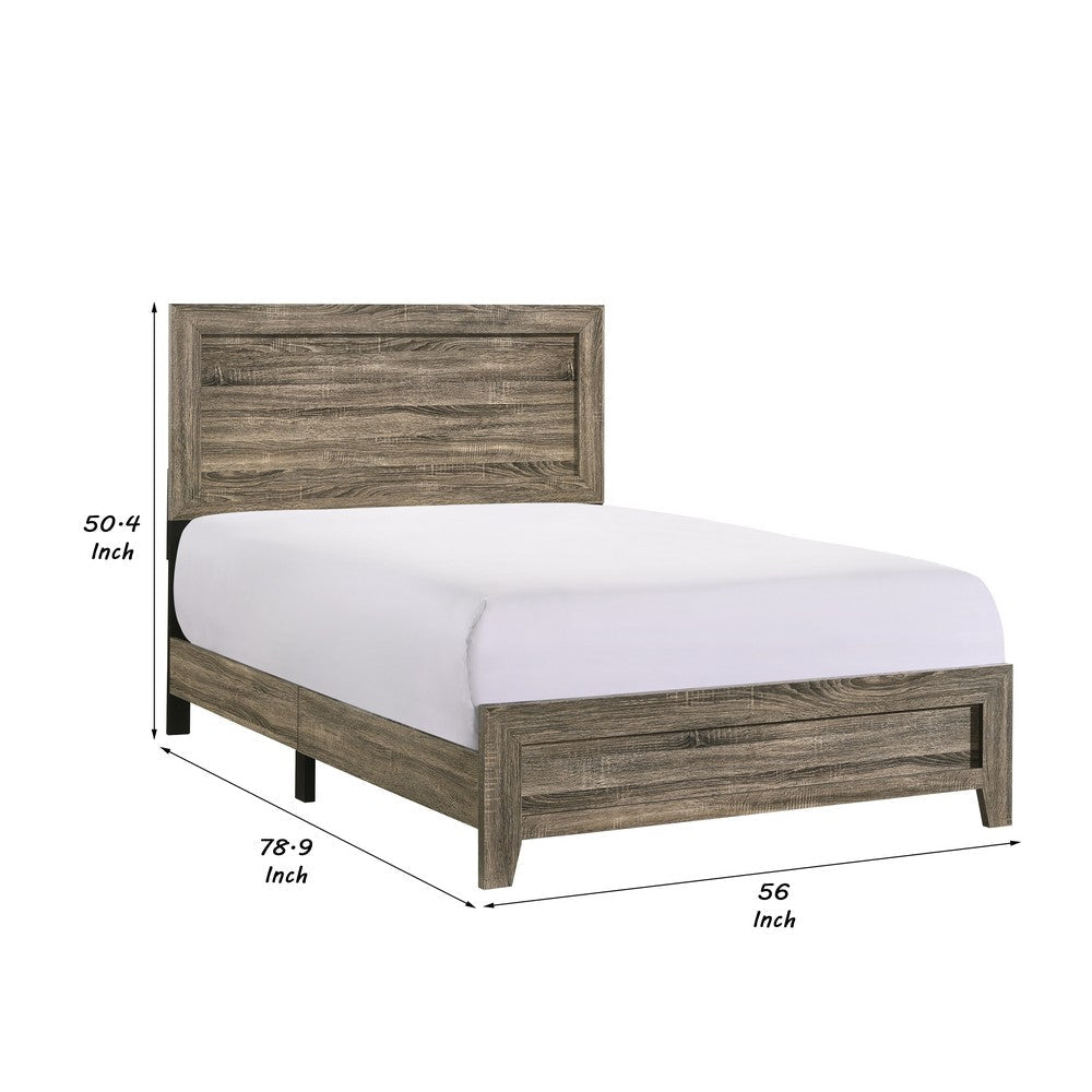 Full Size Wooden Bed with Panel Design Headboard Rustic Brown By Casagear Home BM241276