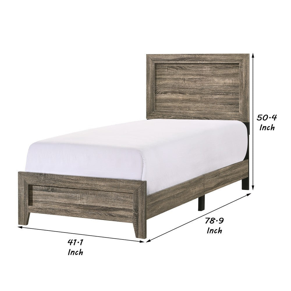 Twin Size Bed with Panel Design Headboard and Footboard Cherry Brown By Casagear Home BM241279