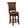 Counter Stool with Leatherette Rolled Button Tufted Back Set of 2 Brown By Casagear Home BM241294