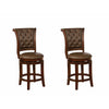 Counter Stool with Leatherette Rolled Button Tufted Back, Set of 2, Brown By Casagear Home