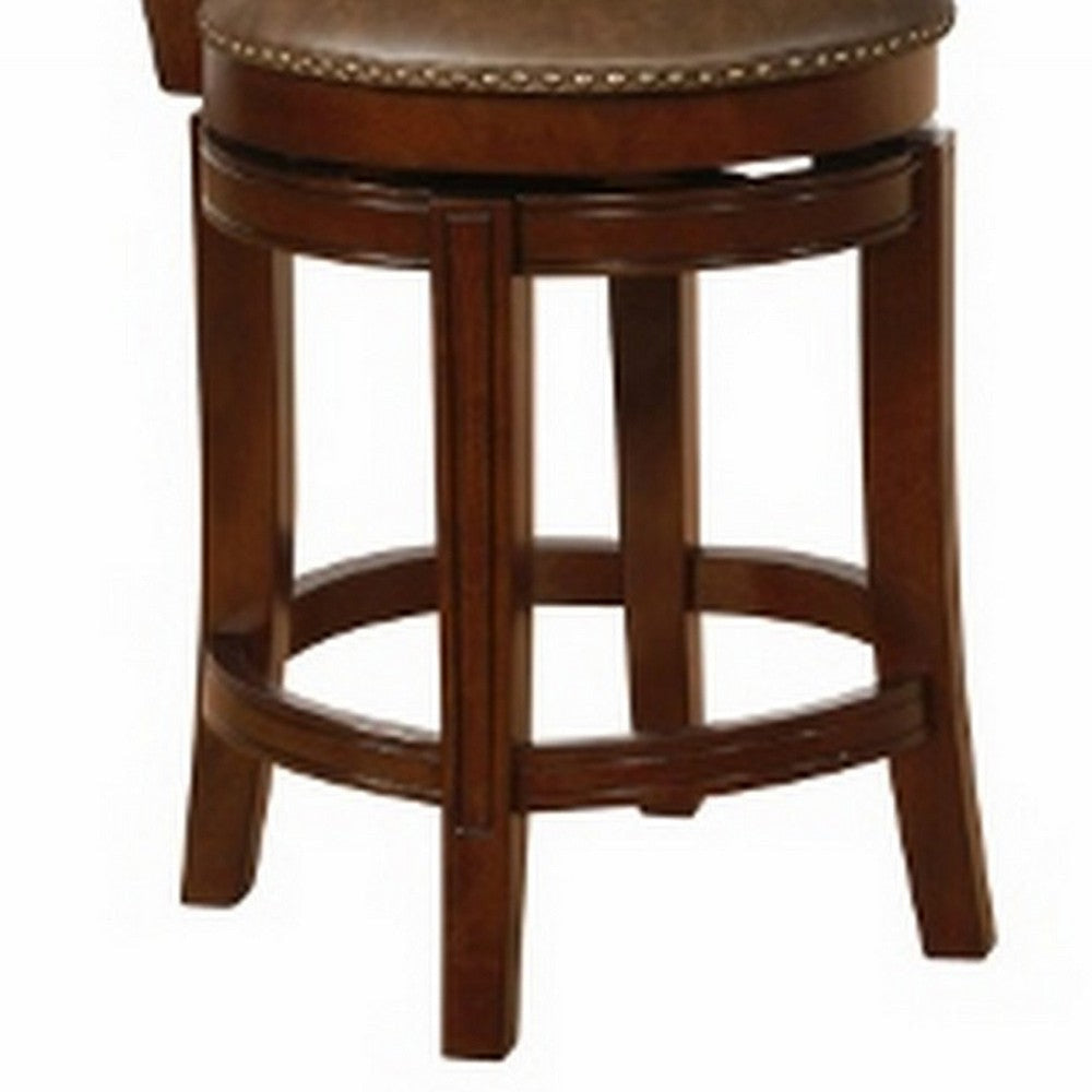 Counter Stool with Leatherette Rolled Button Tufted Back Set of 2 Brown By Casagear Home BM241294