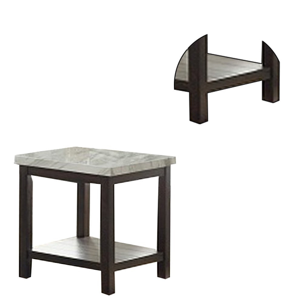 End Table with Textured Marble Top and 1 Slatted Shelf Brown By Casagear Home BM241297