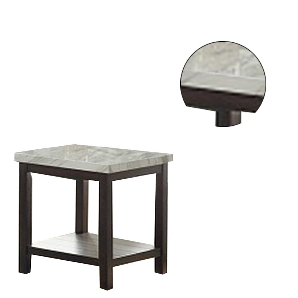 End Table with Textured Marble Top and 1 Slatted Shelf Brown By Casagear Home BM241297