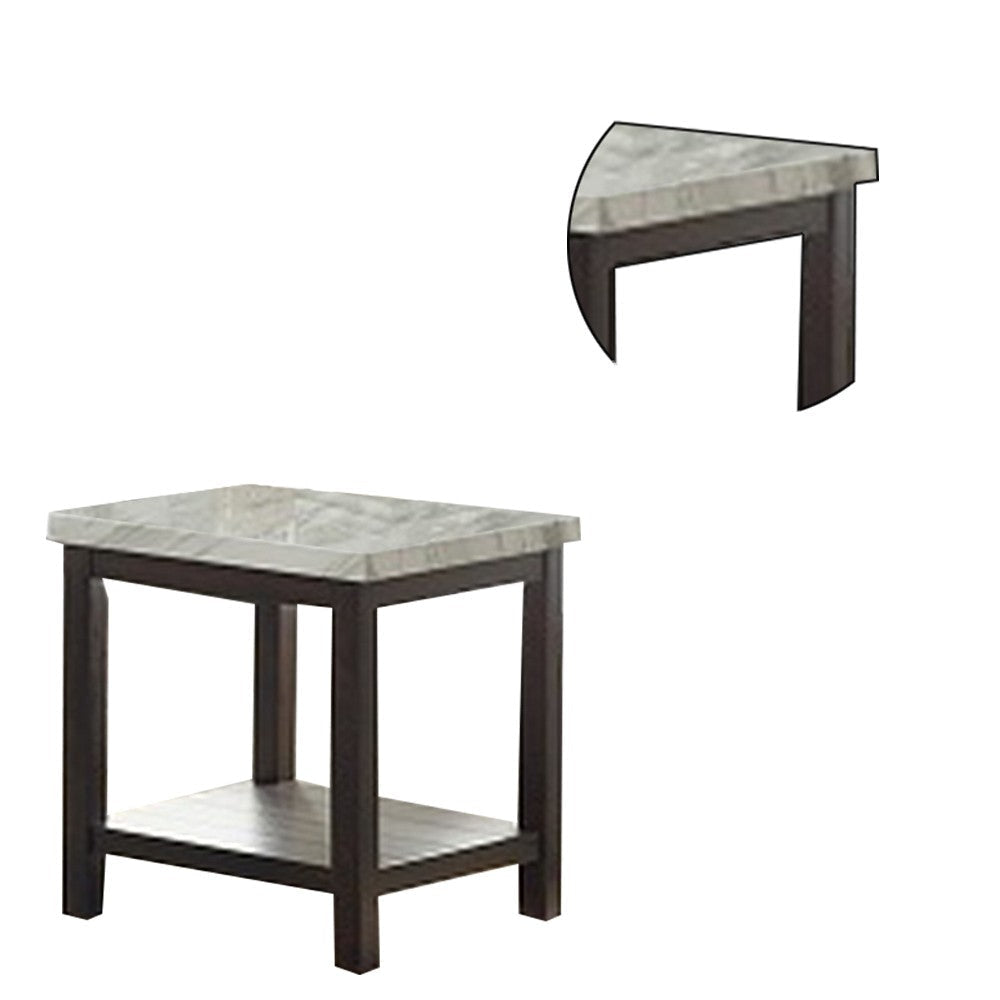 End Table with Textured Marble Top and 1 Slatted Shelf Brown By Casagear Home BM241297