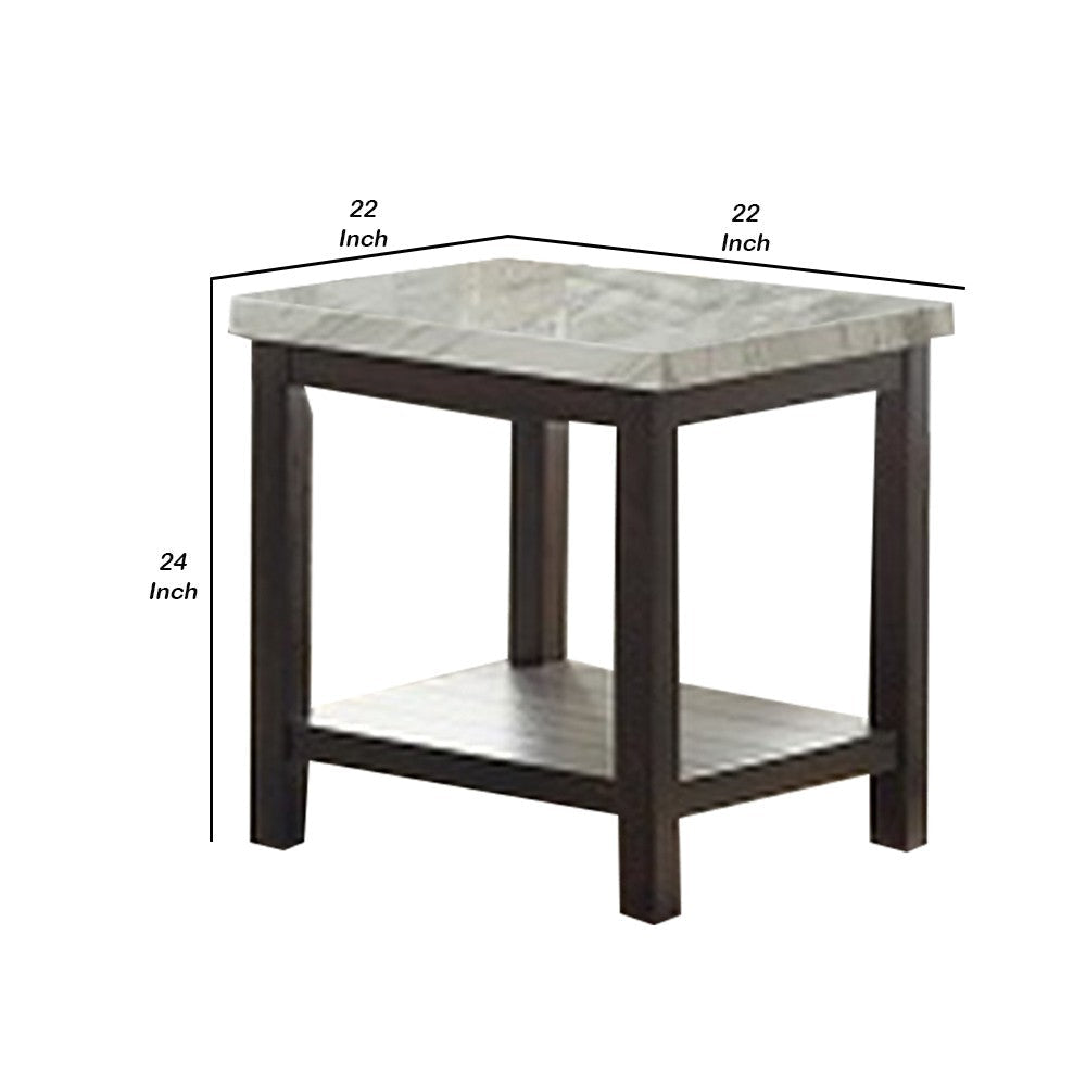 End Table with Textured Marble Top and 1 Slatted Shelf Brown By Casagear Home BM241297