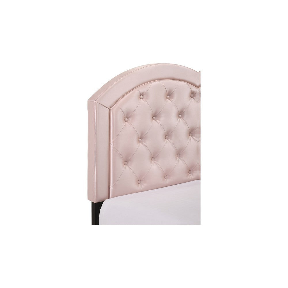 Twin Platform Bed with Curved Button Tufted Headboard Pink By Casagear Home BM241304