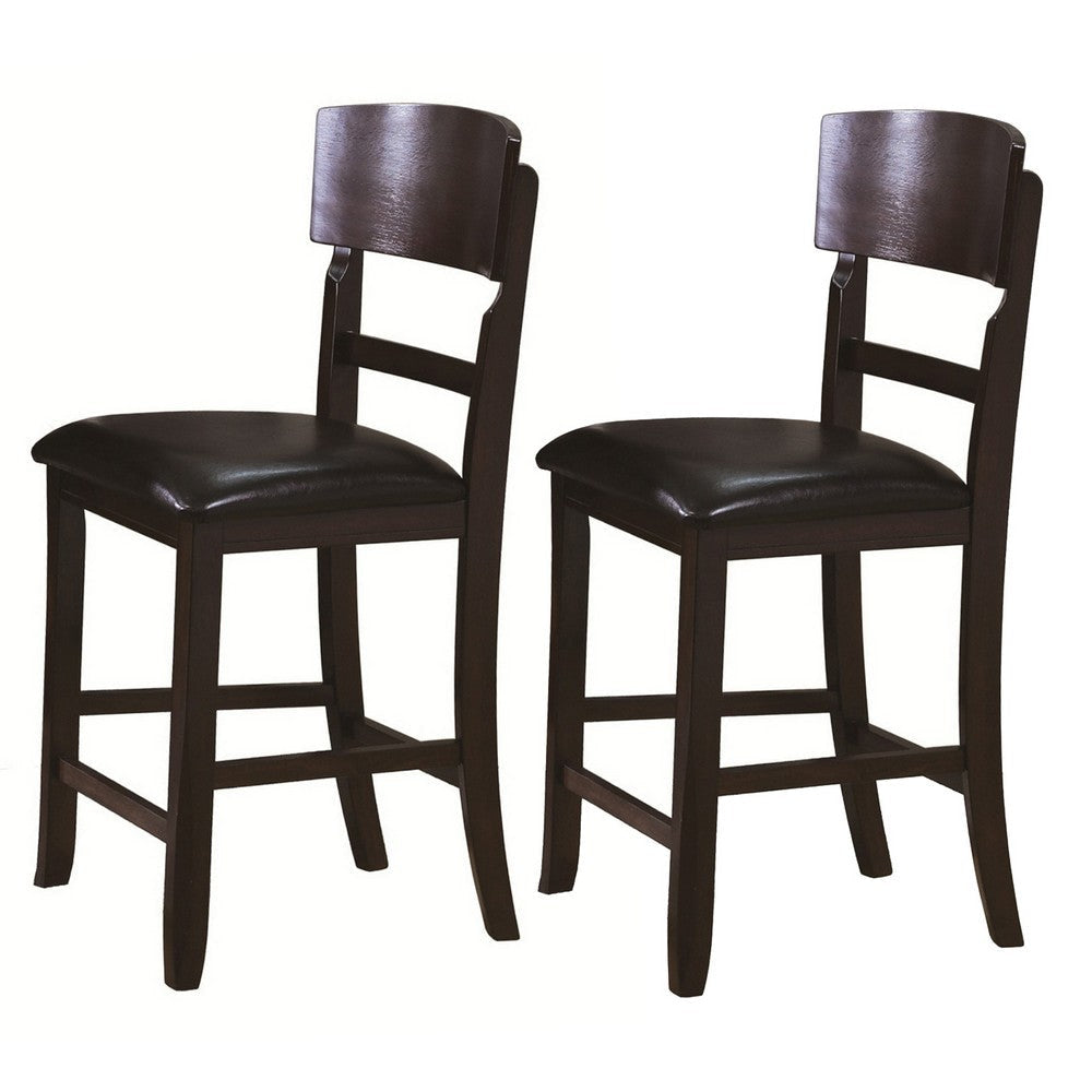 Counter Height Chair with Leatherette Seating, Set of 2, Brown By Casagear Home