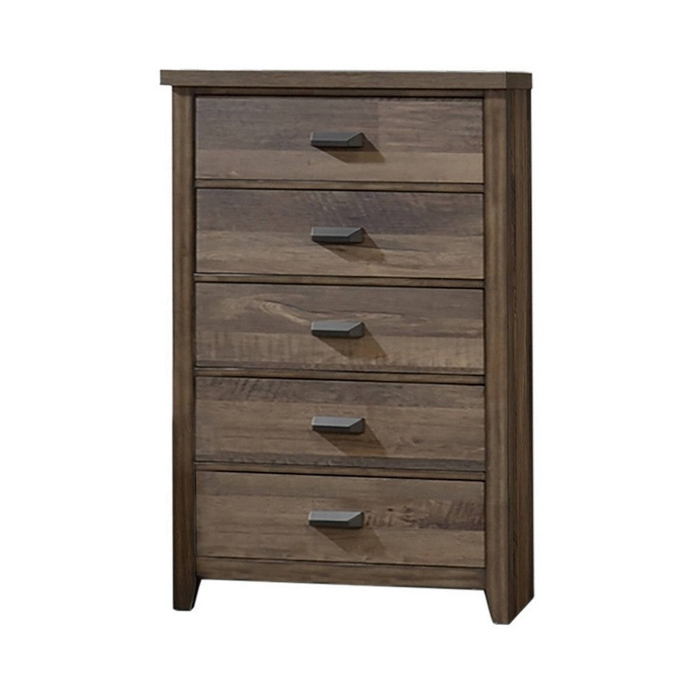 Chest with 5 Drawers and Wood Grain Details, Brown By Casagear Home