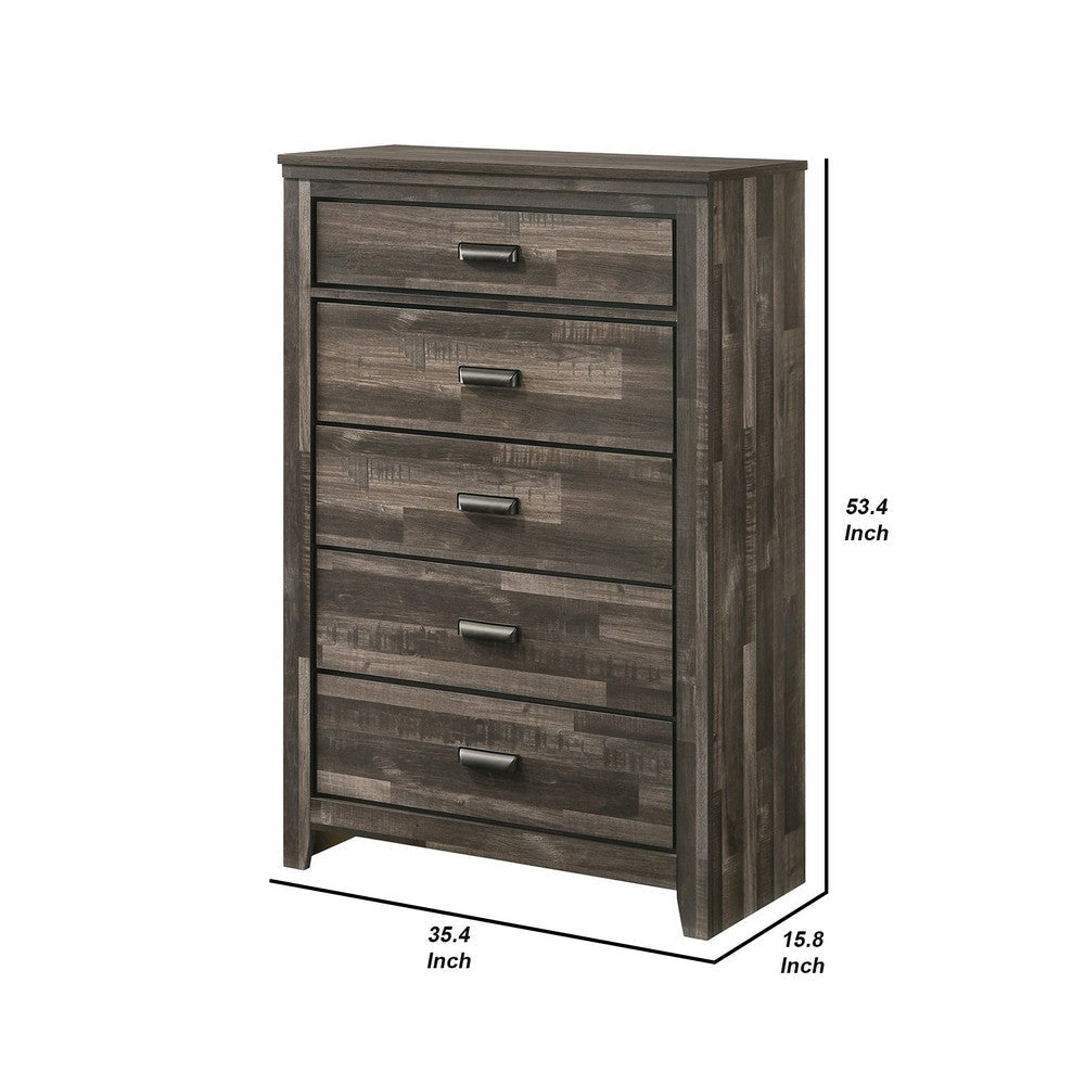 Chest with 5 Drawers and Butcher Block Design Rustic Gray By Casagear Home BM241346