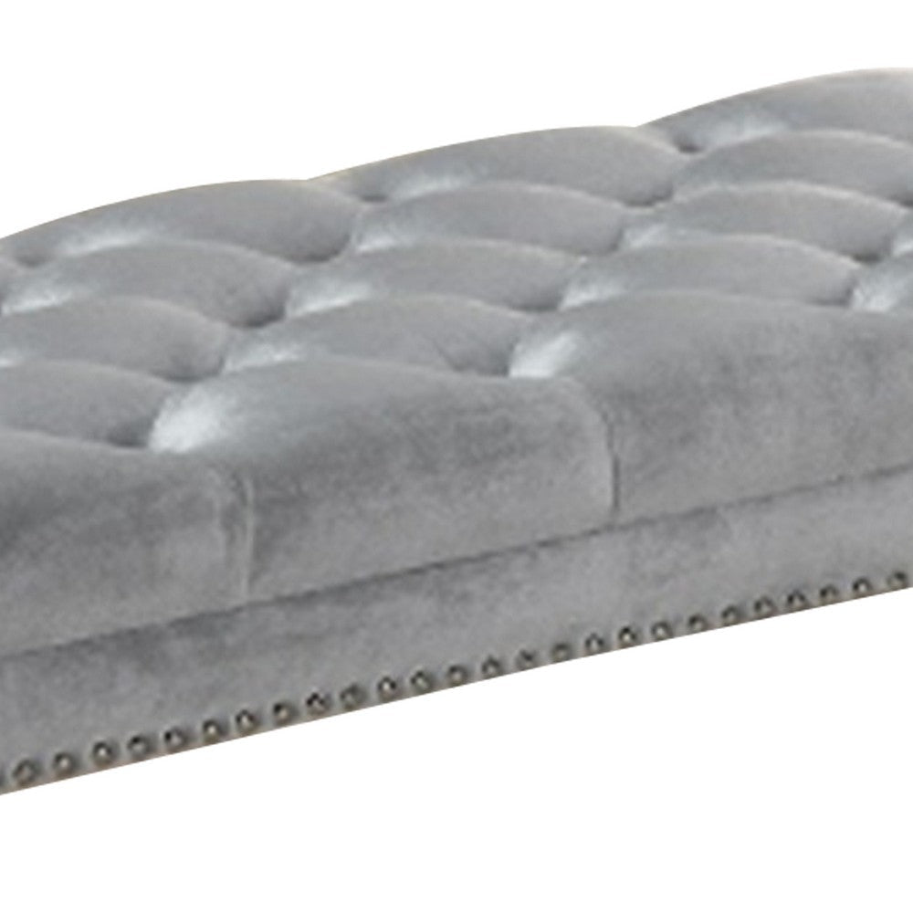 Bench with Nailhead Trims and Fabric Upholstered Seat,Silver By Casagear Home BM241381